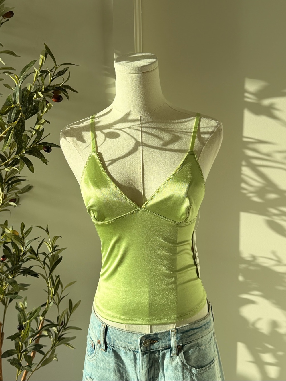 Urban Outfitters Lime Satin V-Neck Cami